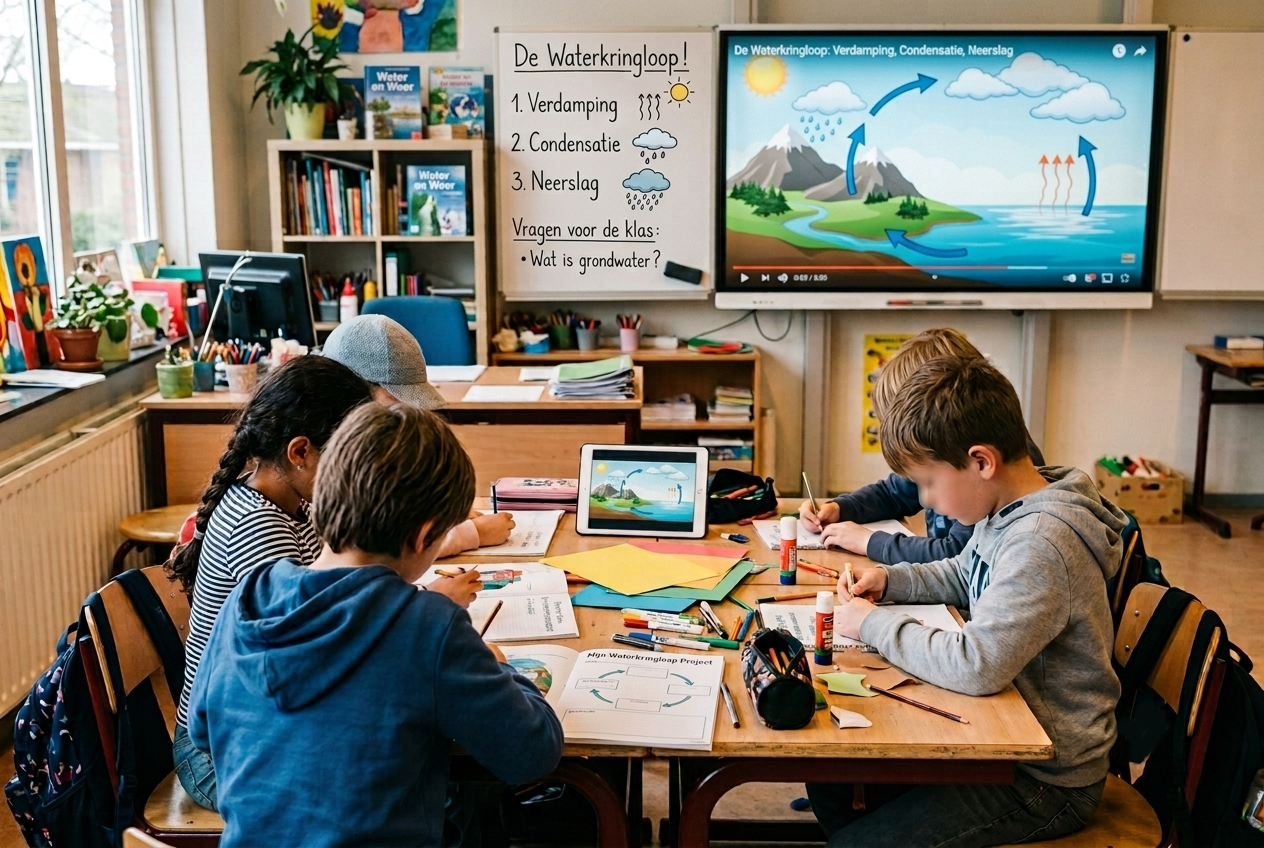 Een basisschoolklas aan het werk, leerlingen niet herkenbaar in beeld